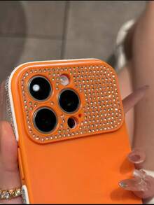 New Ins Rhinestone Edged Phone Case Compatible With Iphone 17 Pro Max, Large Window, Bling, 16 Pro Max, High-End, 15 PM/14, Fashionable Luxury, Niche Anti-Drop Protective Cover For Women - Orange - View 3