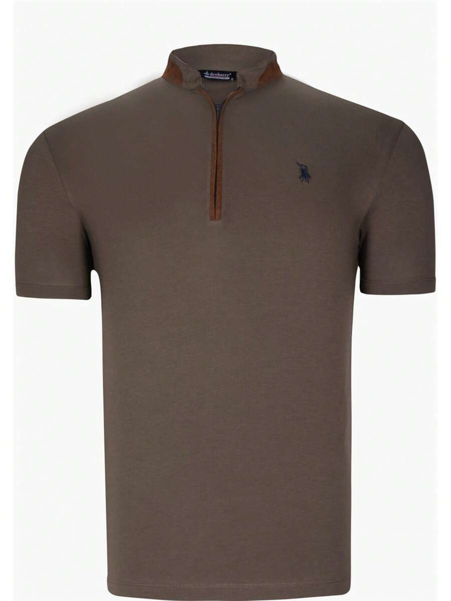 T8571 DEWBERRY Men T-SHIRT WITH ZIPPER - Dark Green - View 1