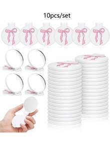 10pcs Pink Bow Mini Pocket Mirrors, Compact And Portable, Suitable As Gifts For Women, Birthday, Bride Wedding Party - Pink Bow - View 7