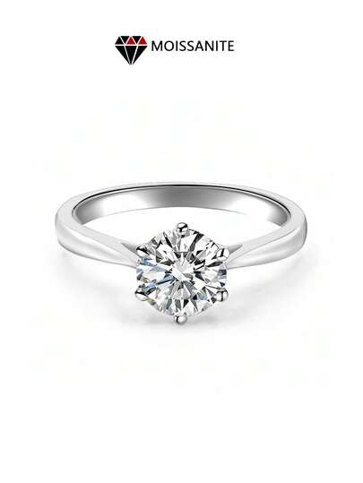 ConiiW 1pc 925 Silver 0.5ct/1ct/2ct/3ct/5ct Six-Prong Round Moissanite Classic Versatile Wedding Ring