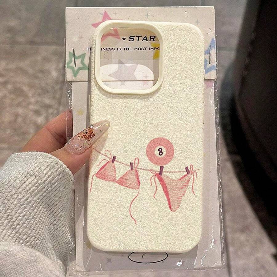 Resort Style 1pc TPU Soft Cute Pink Bikini Pattern Phone Case, Compatible With IPhone 17 Pro Max/17/16 Pro Max/15/13/12/11, S20 FE/A15/S24/A55, Note 11/12/13 Pro, Full Body Shockproof Protective Cover - White - View 1