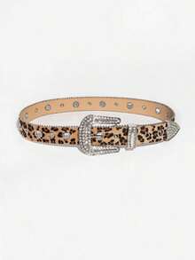 1pc Women's Y2K Punk Rhinestone Buckle Snake & Leopard Print Hollow Out Rhinestone Beaded Edge Waist Belt For Casual Outings Halloween Summer, School Fall, Autumn, Halloween - Leopard - View 2