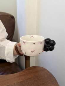 1pc Ins Style Floral Ceramic Coffee Cup, Korean Creative Asymmetrical Embossed Flower Handle, Suitable For Cappuccino, Latte, Afternoon Tea, Cold/Hot Beverages, Milk, Espresso, Ideal For Easter, Christmas, Birthday Party, Home, Office, Holiday Gift - Multicolor - View 13