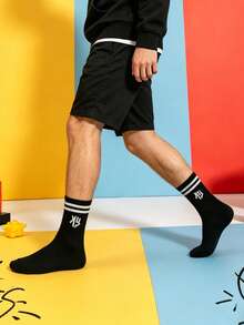 1/3/5双/套 男士条纹中筒袜，休闲透气，吸汗防臭，适合日常穿着，款式随机发货 - 彩色 - 查看 11