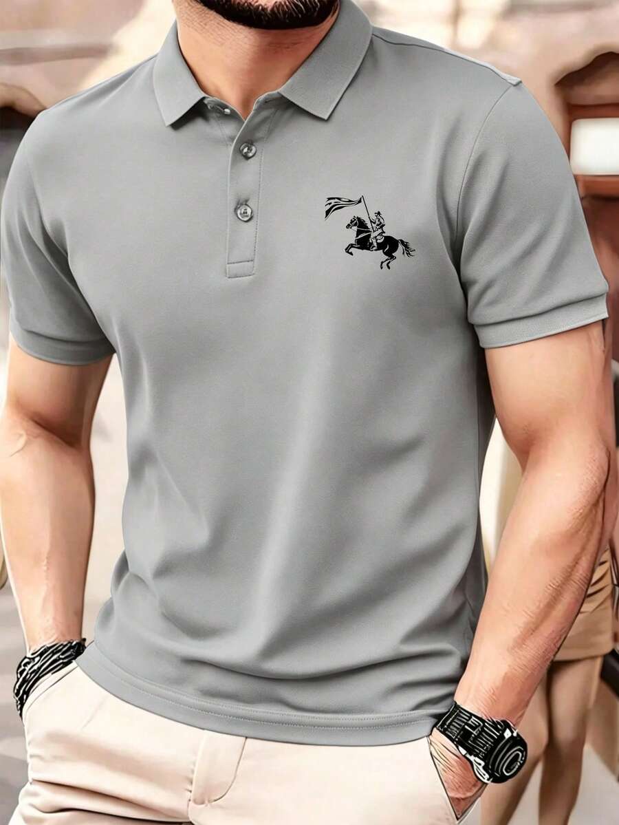 男士修身黑色 Polo 衫 - 轻盈透气面料，适合休闲、办公和户外活动（适合年轻成人和商务休闲男士） - 灰色 - 查看 1