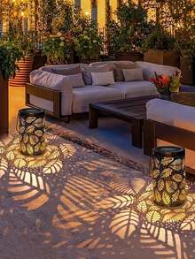 2pcs/1pc Solar Powered Hollow Portable Projection Lamp, Garden Lawn Path Decor Light, Leaf Hollow Projection Hanging On Ground, Light Sensor Activated, Suitable For Garden, Yard, Home, Outdoor, Small Pathway - Multicolor - View 7