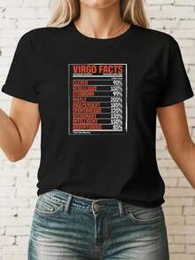 Women's Funny Virgo Zodiac T-Shirt - Humorous Astrology Birthday Gift With Virgo Traits And Percentages (Analyze Everything / Find Humor In Tears) - Soft Breathable Graphic Tee In Black And Orange - Relaxed Casual Summer Top For Virgo Season (August 23 To September 22) - Funny Virgo Women's Clothing - Machine Washable Everyday T-Shirt, Astrological Traits Design, Comfortable Material - 黑色 - 查看 1