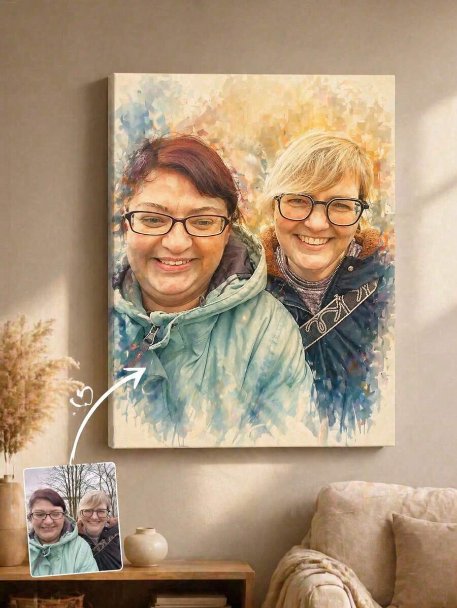 1pc Customizable Family Photo Canvas Print, Personalized Family Canvas Art, Custom Canvas Photo