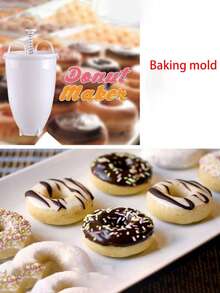 1 pieza Máquina para hacer donas, hecha de plástico PP, herramienta de horneado DIY con boquilla de manga, adecuada para hacer donas en casa, herramienta de horneado de cocina, fiesta, cumpleaños, suministros para reuniones festivas - Blanco - Ver 6