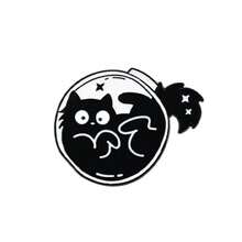 黑猫珐琅胸针 时尚装饰胸针 衣领包饰徽章 珠宝礼品 - 黑與白 - 查看 12