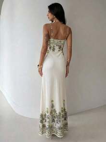 Vestido Casual con Estampado de Palmeras, Diseño Maxi y Falda Acampanada, Perfecto para Look de Verano y Eventos Sociales - Multicolor 2 - Ver 3
