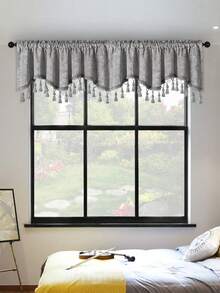 1pc Silver Gray Curtain, Vintage Chenille S-Shaped Tassel Valance, Suitable For Window And Door Decor - Silver Gray - View 6