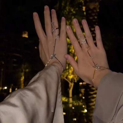 1 pieza Conjunto de pulsera y anillo con borlas, joyas de anillo y pulsera ligeras de lujo, estilo elegante y dulce de alta gama para fiesta, cita, regalo del Día de la Madre para mujeres