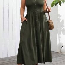 Plus Size Women's Simple Solid Color Spaghetti Strap Dress, For Christmas Maxi Women Outfit - Marrón - Ver 6
