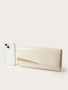 Tas Clutch Kulit Lacquer Warna Solid Mewah, Elegan, Indah, dan Bersahaja, Mudah Dibawa, Bahan PU yang Modis, Cocok untuk Wanita, Dapat Digunakan untuk Pernikahan, Pesta, Acara Dansa, Gala, dan Acara Lainnya. - Aprikot - View 6