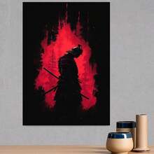Cuadro plano 2D, 1 pieza de arte plano 2D sin marco sobre lienzo con una silueta misteriosa de samurái en luz roja y sombra, disponible en varios s: 12X18, 16X24, 24X36 pulgadas. Es un regalo decorativo perfecto para salas de estar y dormitorios. - Enmarcado - Ver 3