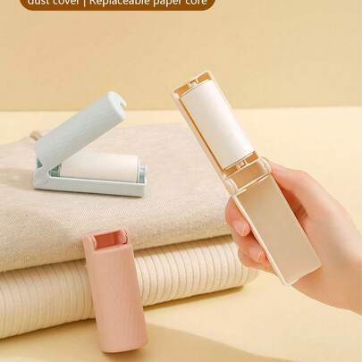 1pc Foldable Mini Lint Remover With Dust Cover To Prevent Accidental Attachment, Comes With Replaceable Angled Sticky Paper. Compact And Foldable 180 Degrees For Easy Portability. Suitable For Clothes, Pet Hair, Dust And Hair. An Essential Item For Travel, Home, Office, Dates And A Thoughtful Gift.
