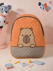 1pc Rhombus Backpack, Multi-Scenario, Super Large Capacity, Durable, Versatile & Practical, Highly Attractive, Printed With Cartoon Capybara Pattern, Zipper Closure, Suitable For Boys And Girls, Great For School And Outdoor Activities - Multicolor - View 11