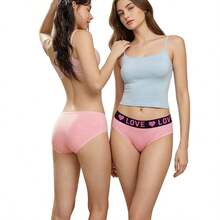 10-Pack Women's High Waist Briefs, Soft Skin-Friendly Breathable Cotton Underwear, LOVE Print Elastic Waistband Panties, Multicolor Casual Daily Wear - Nhiều màu - Xem 2