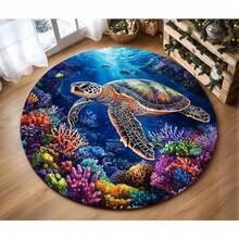 Alfombra de mundo submarino vibrante, alfombra redonda de océano con tortuga, caballito de mar y peces, estera colorida de vida marina para decoración de playa para habitación de niños - 4 - Ver 13