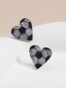 Acrylic Shiny Ball & Heart Shaped Earrings, Casual Sports Style, Fashionable Cross-Border European And American Accessories - Football Heart - View 6