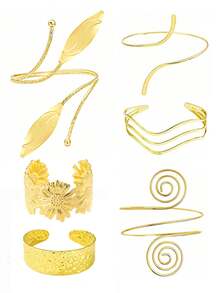 6 buah Gelang Lengan Spiral Persegi Geometris, Gaya Minimalis Elegan, Elemen Bintang Laut, Cangkang & Gelombang, Desain yang Dapat Diatur - Emas - View 12