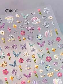 1pc 3D Butterfly & Flower Face Stickers, Stereo Embossed Makeup Stickers, Waterproof & Long-Lasting, Suitable For Spring Photos, Music Festivals, Traditional Chinese Costume Makeup - Multicolor - View 5