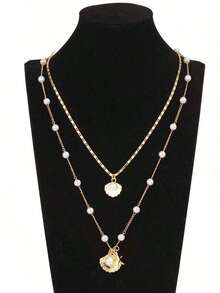 2pcs/Set Beachy Metal Starfish, Pearl & Necklace Jewelry Set, Resort Style - View 3