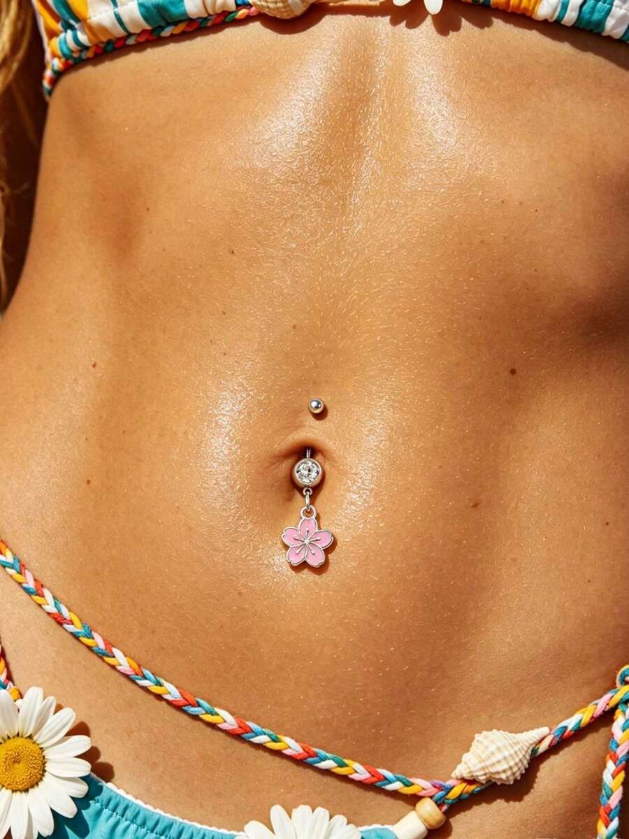 1pc Fashion Minimalist Ocean Style Summer Rhinestone Lip, Shell, Fish Tail, Butterfly Pendant Navel Piercing, Suitable For Women Daily & Holiday Wear - Multicolor - View 1