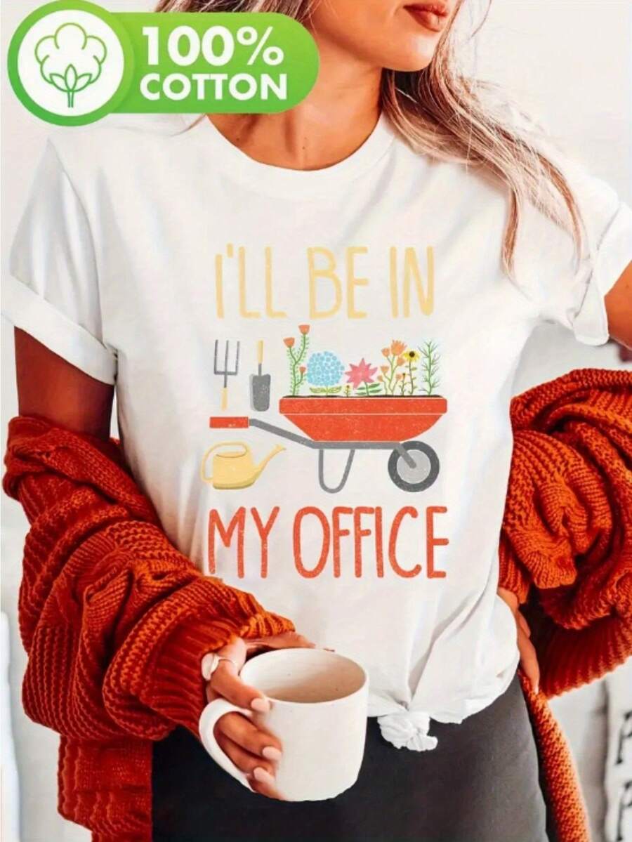 Women's Funny Office Graphic Tee - "I'll Be In My Office" Plantation Design - Soft & Breathable 100% Loose Fit Tee - White With Red Text - Casual Everyday & Vacation Tee For Women - Lightweight Summer Top, Playful Print, Comfortable Material, Crew Neck, Relaxed Fit, Essential Workwear, Short Sleeve Top, Lightweight Fabric, Top Print, Workwear Lovers - 白色 - 查看 1