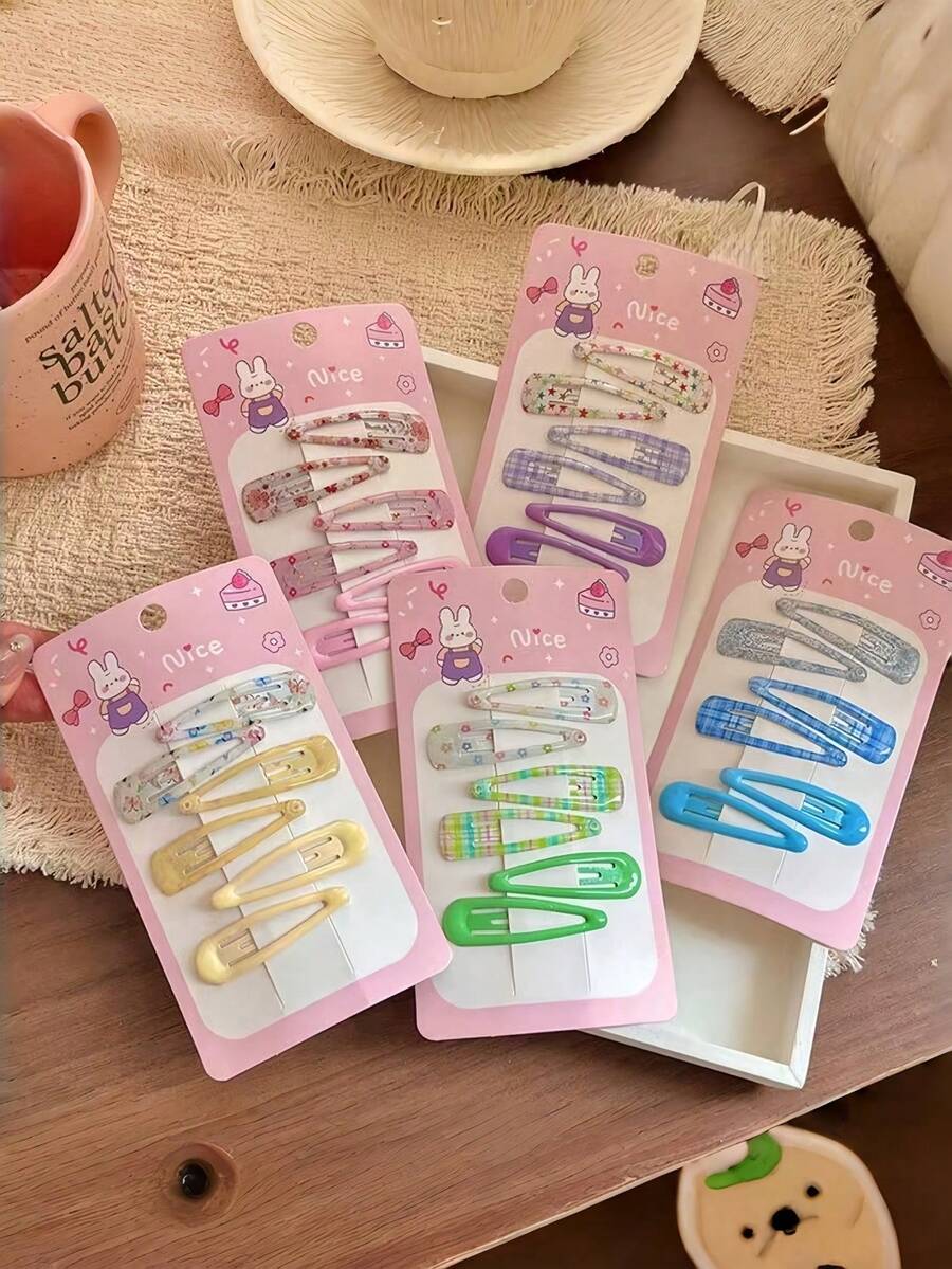 18个随机可爱花卉蝴蝶印花发夹,女孩刘海侧边发饰 - 彩色 - 查看 1