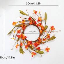 Thanksgiving Candle Rings Unique Fake Pumpkin Berries Candle Wreaths Table Centerpiece For Fall Home Party - Orange - View 7