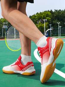 Men's Lace-Up Badminton Shoes, Lightweight Breathable Training Sneakers For Students - Red - View 3