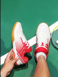Men's Lace-Up Badminton Shoes, Lightweight Breathable Training Sneakers For Students - Red - View 7