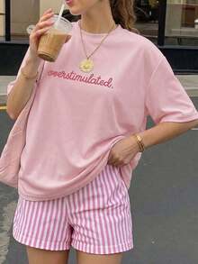 Camiseta casual de mujer de manga corta y cuello redondo - Estampado impreso, tela suave y cómoda, lavable a máquina, blusas de verano camisetas para mujer - Estilo - Ver 3