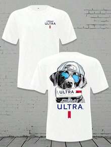 Men's Loose Fit Crew Neck T-Shirt - Shirt - Michelob Ultra Cool Dog Graphic (And Cap), 180g Soft Cotton T-Shirt 8VZB Unisex - 白色 - 查看 7