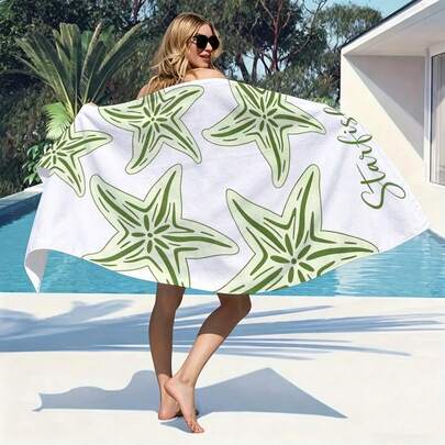 1 chiếc khăn tắm biển bằng sợi microfiber siêu mềm, in hình sao biển màu xanh bạc hà, nhiều kích cỡ, chăn đi biển nhẹ, thích hợp cho bơi lội, cắm trại, thể thao, bãi biển hoặc phòng tập thể dục, phụ kiện bãi biển | Khăn tắm biển hiện đại | Thảm bãi biển bền, khăn tắm biển