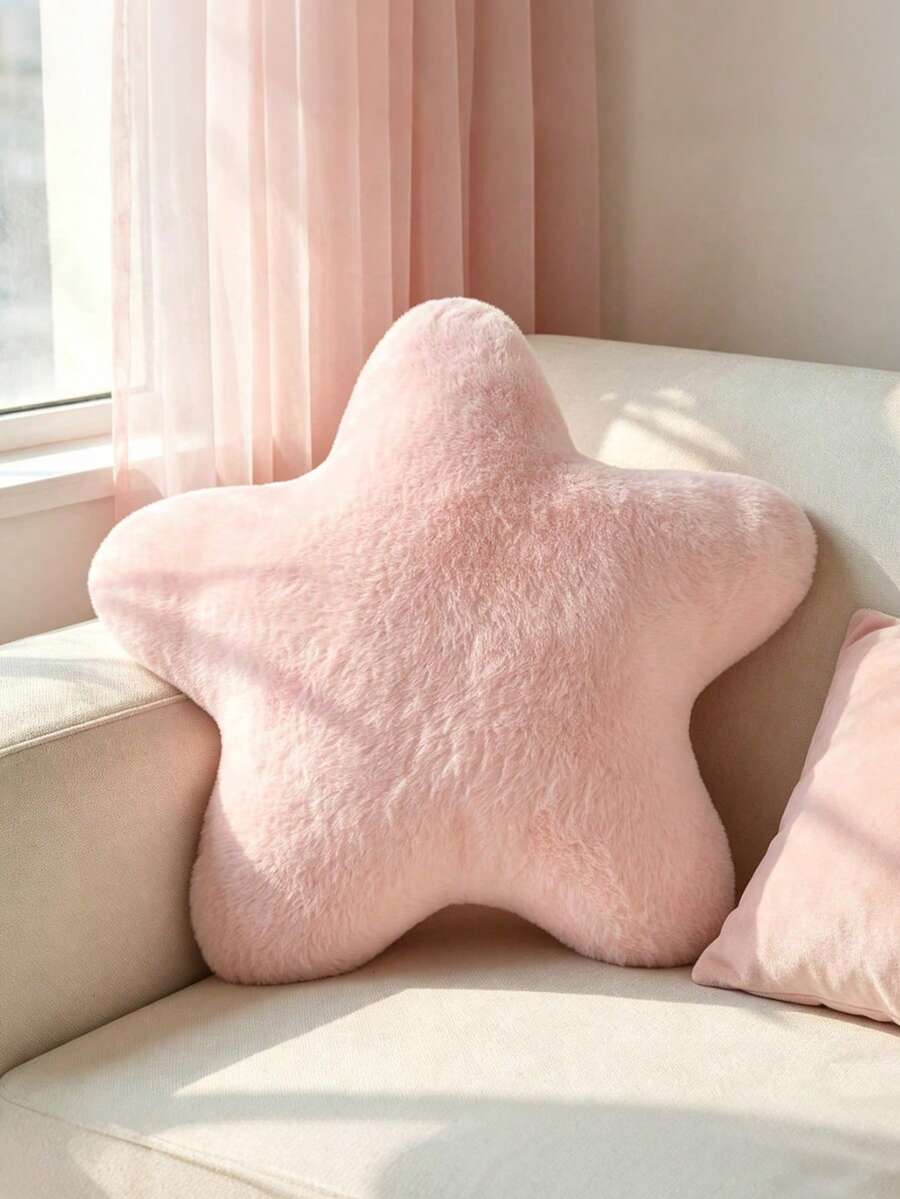 1個星星造型毛絨抱枕 床上沙發裝飾枕 星形毛絨地墊 適合房間佈置 柔軟可愛舒適的沙發臥室靠墊 臥室裝飾 戶外抱枕 秋季感恩節萬聖節禮物 - 淺粉色 - 查看 1