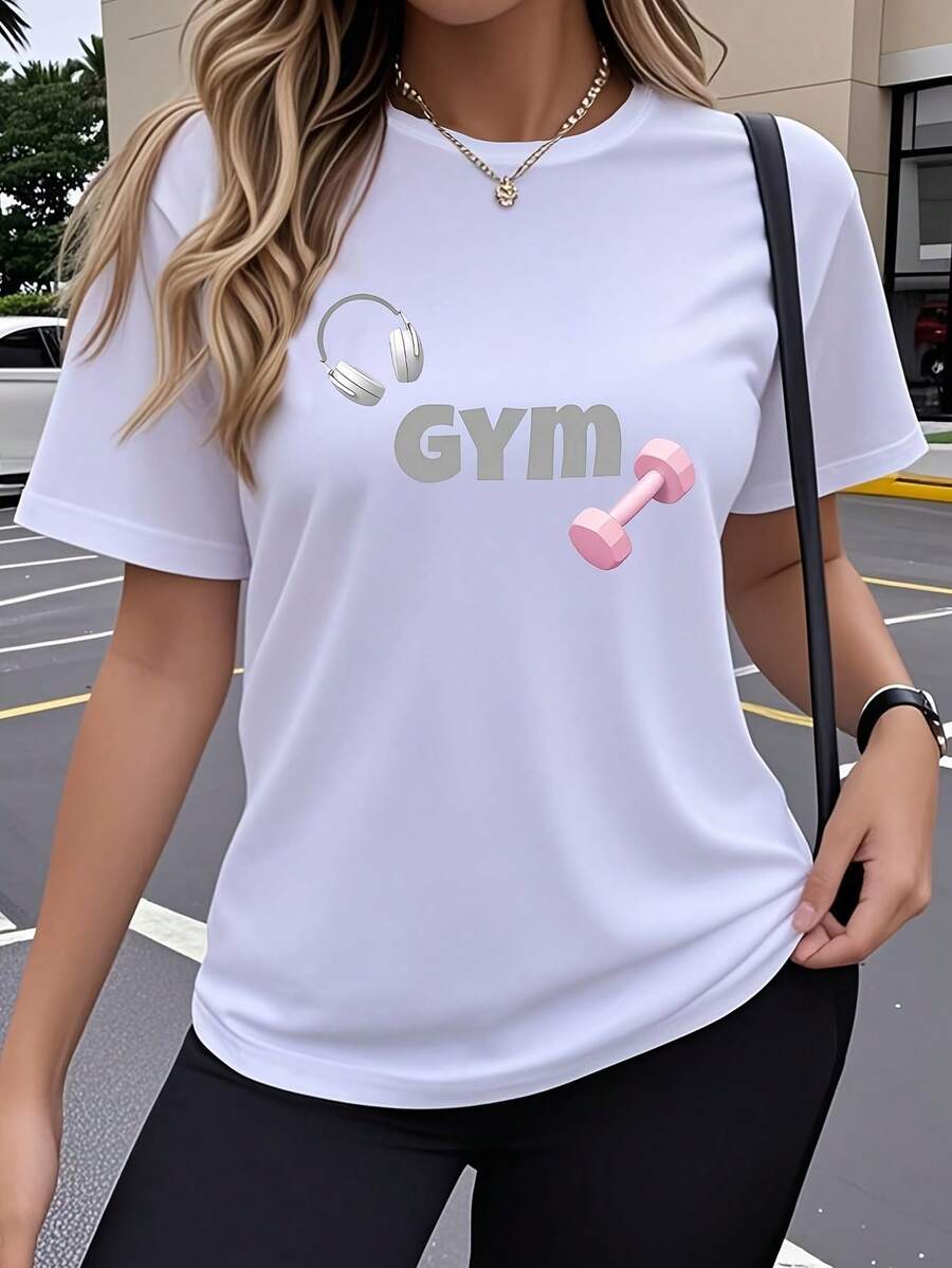 Women's Short Sleeve T-Shirt, Creative Art Design, Popular Funny Prints, Stretchy Round Neck Gym Top, Cute Female Character - 白色 - 查看 1