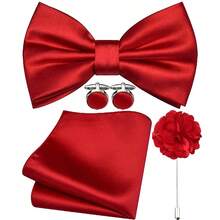 Bow Ties For Men, Men's Pre-Tie Bow Tie Satin Silk Adjustable Bow Tie Cufflinks Lapel Pin Sets For Wedding, Formal Business Meeting, Prom, Interview, Casual Party, Banquet - Multicolor - View 10