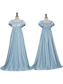 Ny retro medeltida klänning lång balklänning cosplay klänning scendräkt framträdande lång klänning för kvinnor - 2202 Lång Bridgerton Rosa Maxiklänning - Visa 5