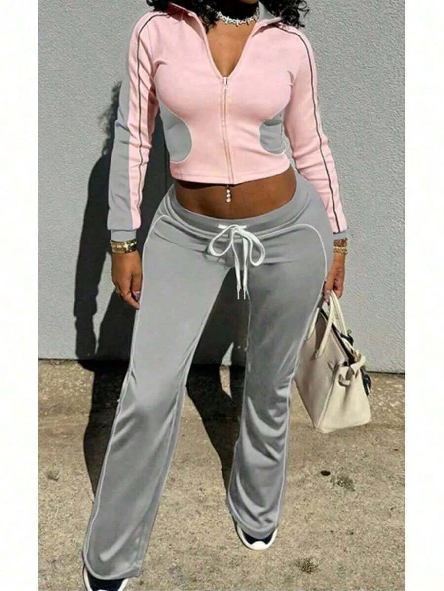 Women's Sexy 2-Piece Set, Slimming Top And Girly Style Safety Pants/Skirt, Suitable For Sports,Daily Life,Tennis,L Elegant Zipper Design,Autumn/Winter - Màu hồng (Kiểu B) - Xem 1