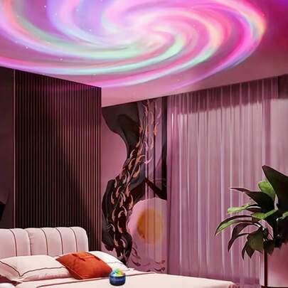 1pc Remote Control RGB Aurora Starry Sky Projector, LED Starry Sky Night Light With Remote & Voice Control RGB Aurora Northern Lights Effect, Multi-Color Desktop Decor Lighting, Suitable For Bedroom & Living Room, Includes Non-Rechargeable Button Battery