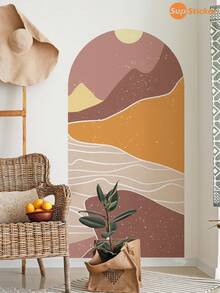 SUPSTICKER 2pcs Modern Abstract Mountain Sunset Arch Wall Decal, PVC Self-Adhesive Waterproof Oil-Proof Sticker, 11.81x47.24 Inches, Suitable For Living Room Bedroom - 2PC - View 4
