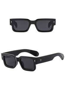 2pcs Black & Gray Square Retro Fashion Glasses, Compact & Portable, Suitable For Street Style, Vacation, Party, Daily Wear - Black - View 2