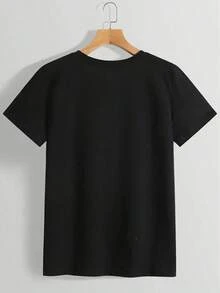 Casual-shirtCamiseta de manga corta casual de mujer con estampado de flores caricaturescas100% CottonDurable - Negro - Ver 3