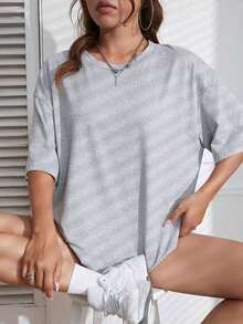 Camiseta de cuello redondo y hombros caídos - Gris Claro - Ver 4