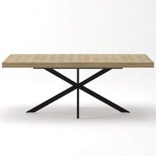 Extendable Rectangular Dining Table In Retro Style, 140-180 Cm, With Hidden Storage, Natural Wood Top And Matching Engraved Center Panel, Ideal For Dining Room, Kitchen And Living Room. Seats 4-6 People (Natural). - 自然色 - 查看 1