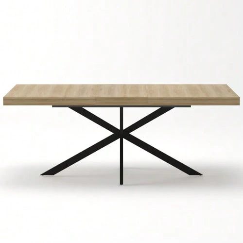 Extendable Rectangular Dining Table In Retro Style, 140-180 Cm, With Hidden Storage, Natural Wood Top And Matching Engraved Center Panel, Ideal For Dining Room, Kitchen And Living Room. Seats 4-6 People (Natural). - 自然色 - 查看 1