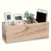 Remote Control Storage Wooden Box, Compartment Organizer Box, Living Room Desk Tidy Basket, Coffee & Tea Bag Storage - 1 Pack - View 2